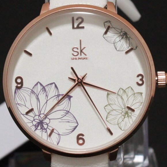 Ladies Dress Quartz Watch White Floral Dial White Strap 32mm - Picture 9 of 13
